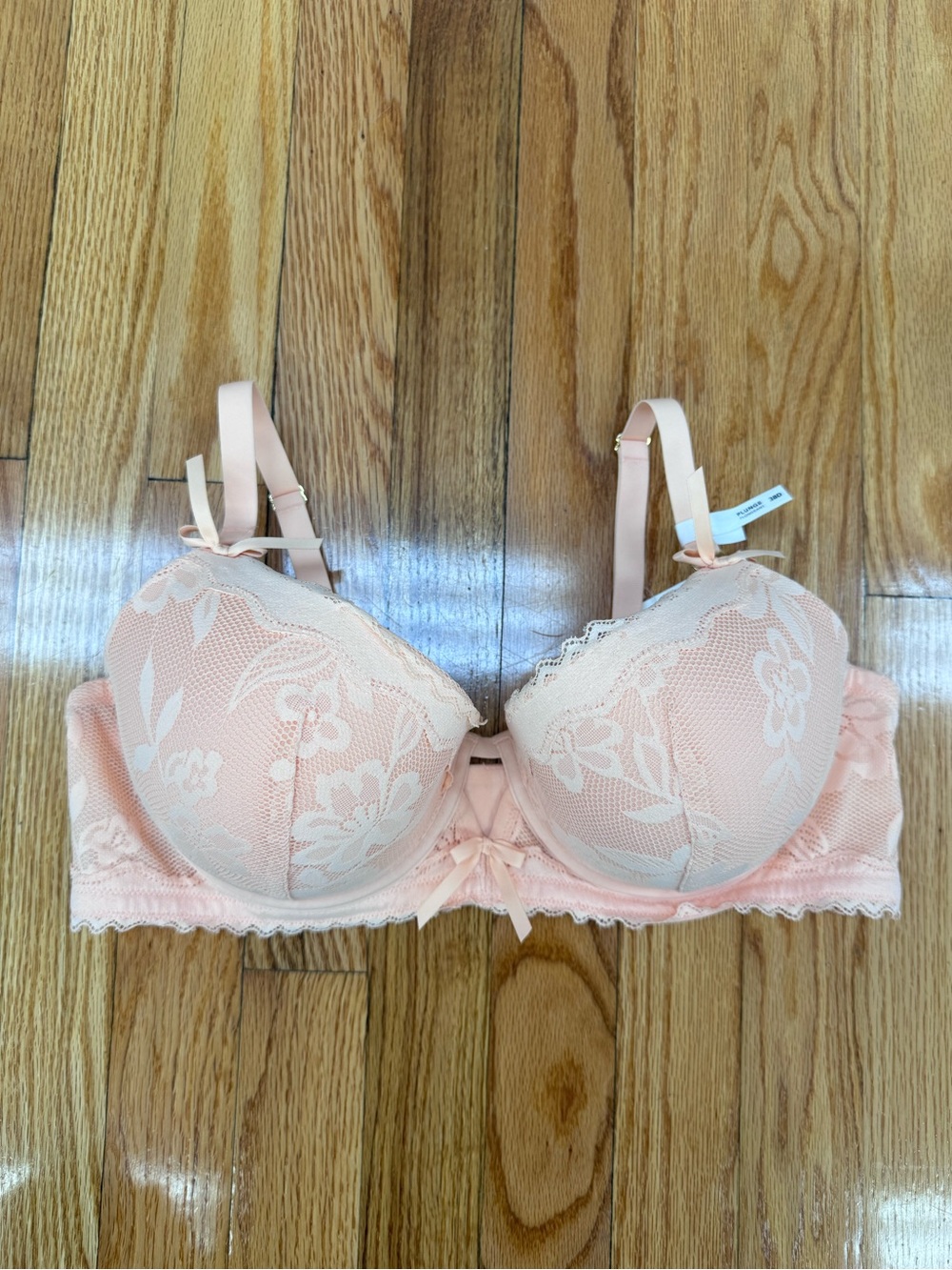 Aerie Peach Lace Plunge Underwire Bra with Bow Trim NWT